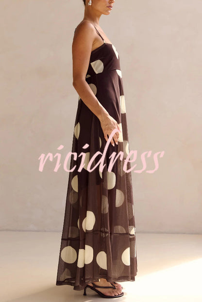 Blue Margot Polka Dot Mesh Maxi Dress