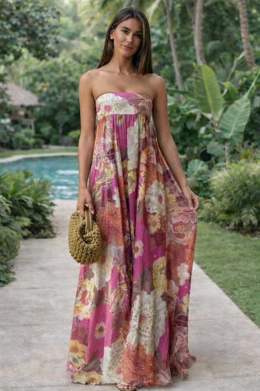 Violet Floral Strapless Maxi Dress