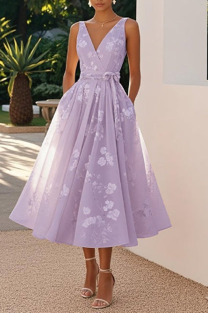 Navy Adelaide Lace A-Line Tea Length Dress
