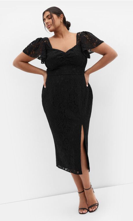 Maisie Lace Midi Dress - black