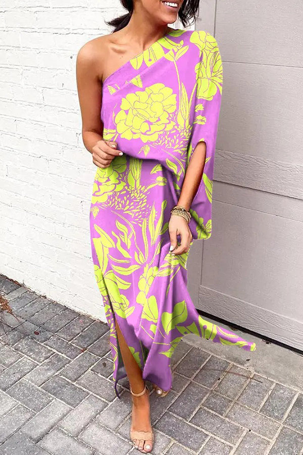 Purple Rosie Printed One-Shoulder Maxi Dress