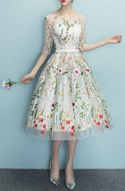 A-line dress with colorful embroidered flowers ,evening dress,short homecoming dress,279