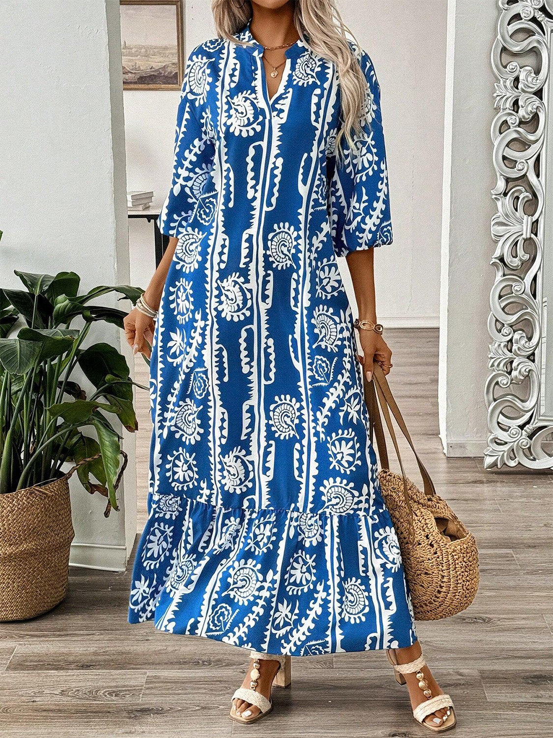 Blue Margot Printed Maxi Dress