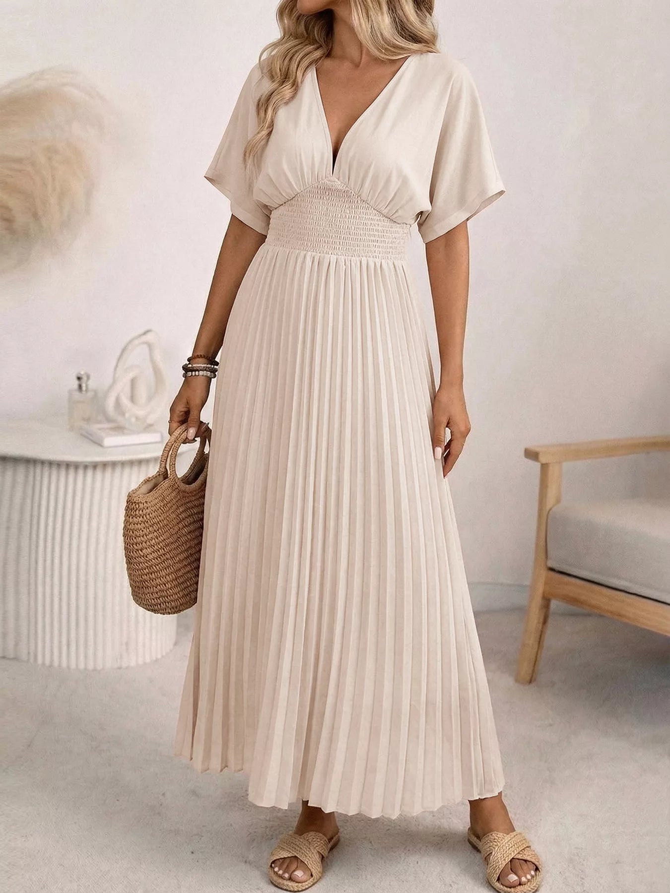 Neck Midi Dress Margot Pleated Maxi Dress