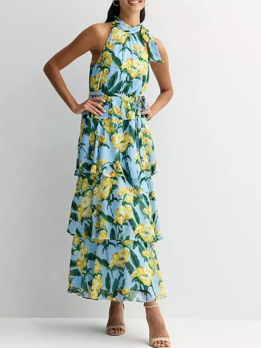 Margot Printed Chiffon Halter Maxi Dress