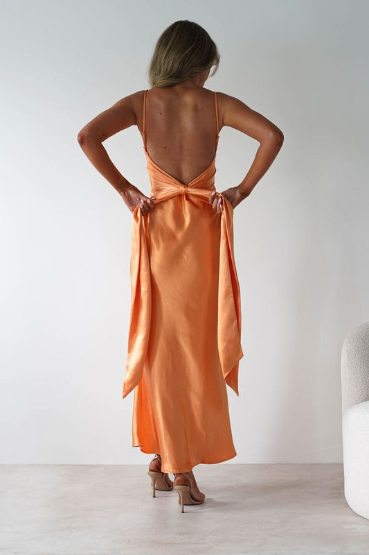 Hermie Silky Satin Maxi Dress | Orange - XL (14)