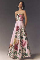 Kira Strapless Printed Satin Maxi Dress
