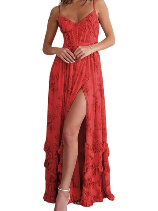 Margot Ruffle Corset Dress in Red