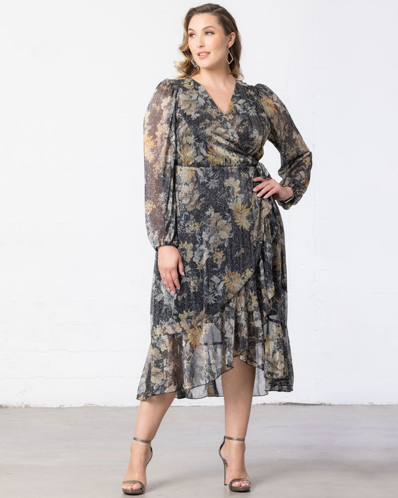 Gilded Florals Margot Metallic High-Low Cocktail Dress