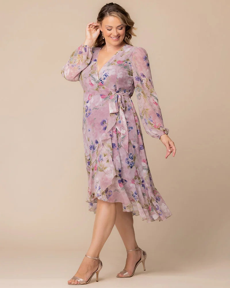 Lilac Floral Print Margot Metallic High-Low Cocktail Dress
