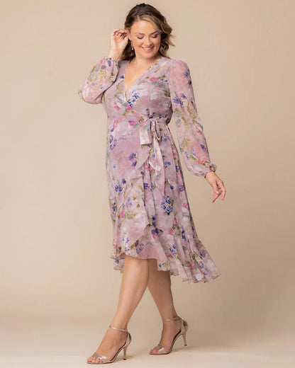 Lilac Floral Print Margot Metallic High-Low Cocktail Dress