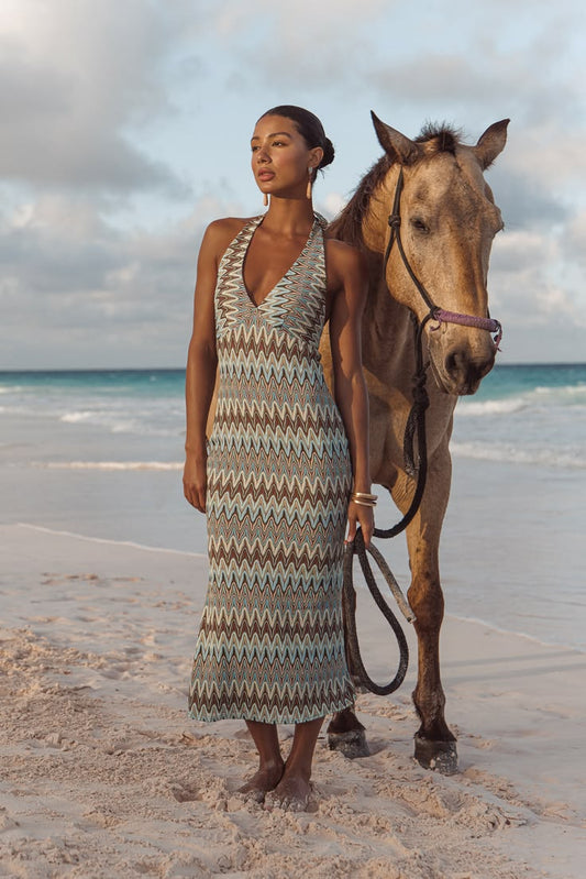 Arabella Crochet Halter Midi Dress