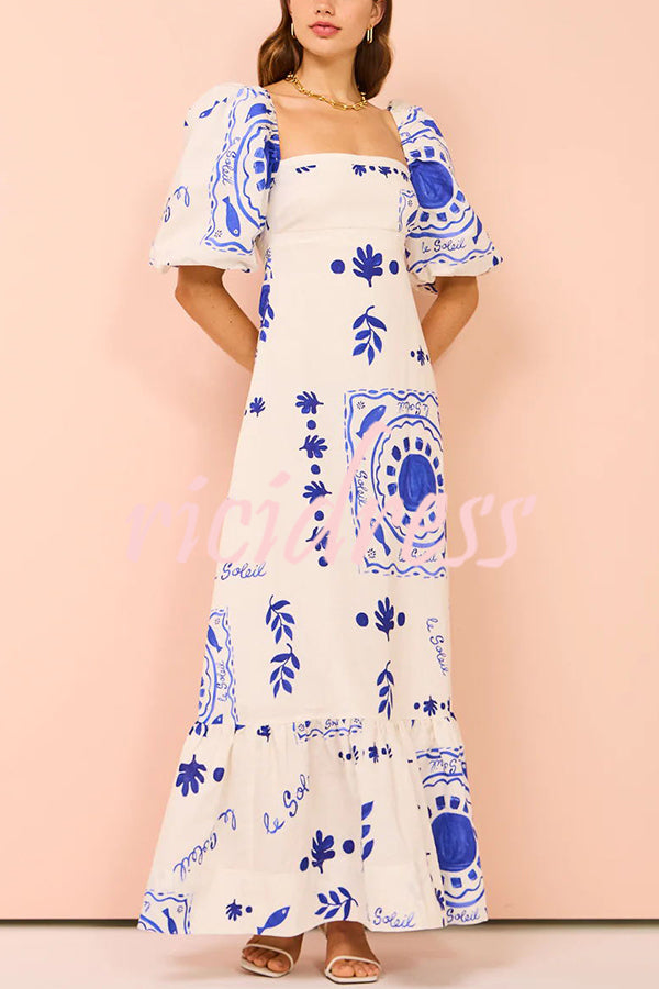 Blue Ophelia Linen Blend Maxi Dress
