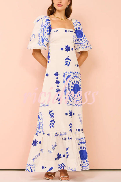 Blue Ophelia Linen Blend Maxi Dress