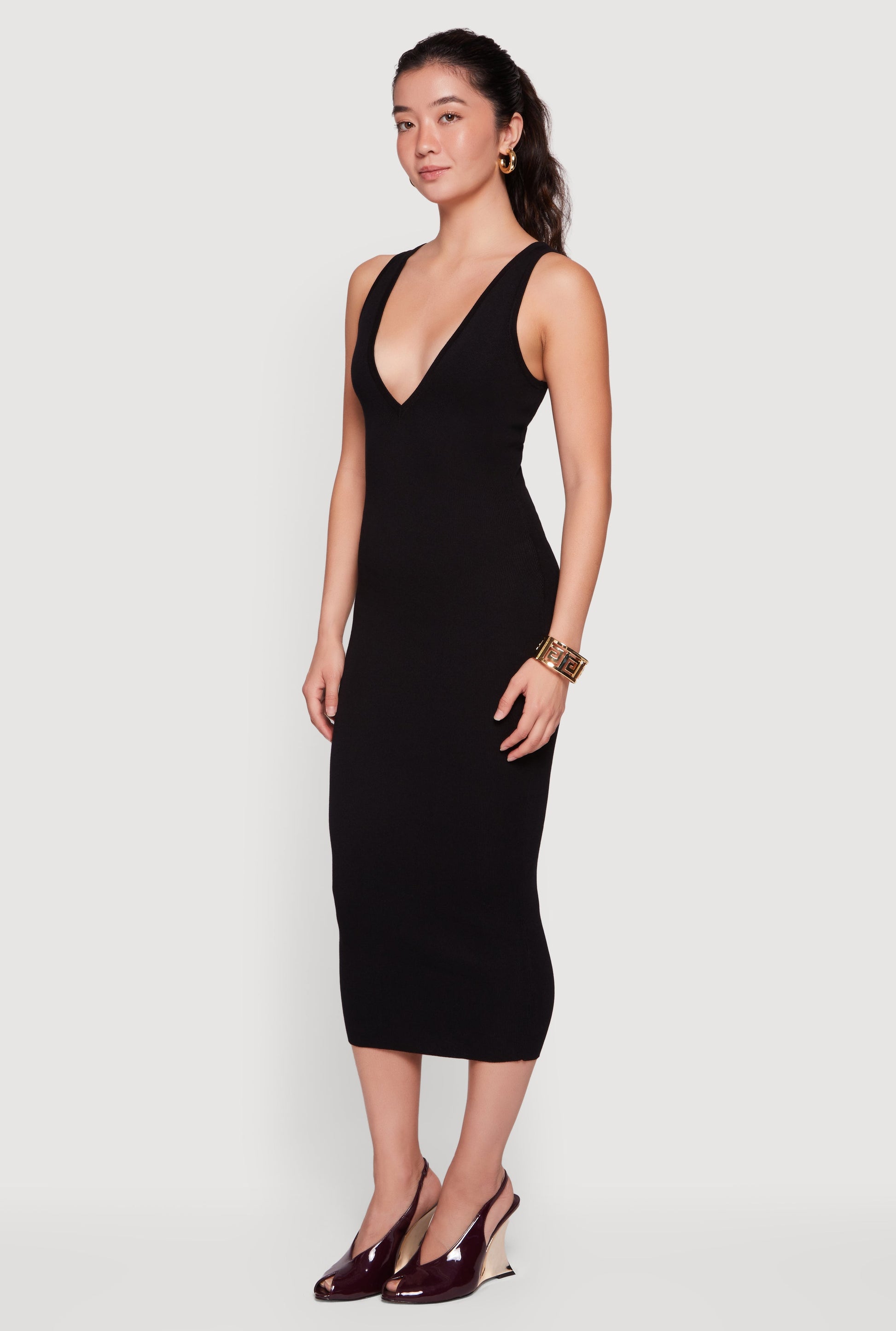 TAUPE Margot Plunge Sleeveless Midi Dress