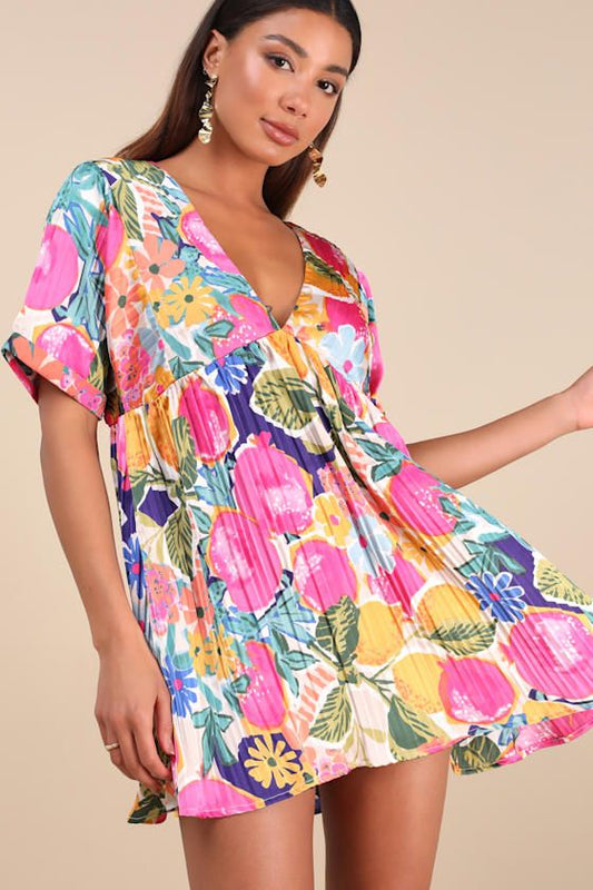 Arabella Floral Satin Babydoll Dress