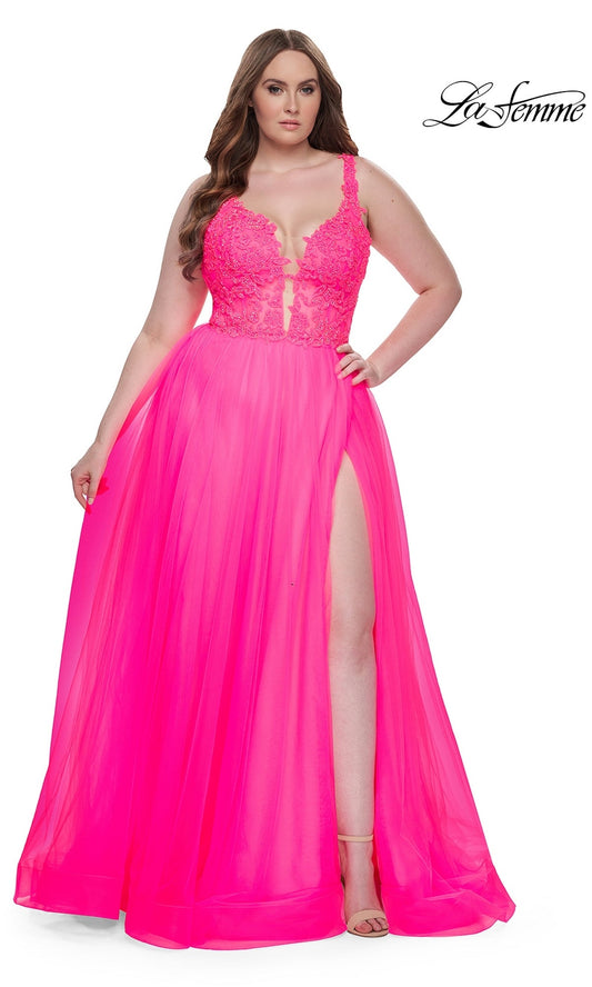 Neon Pink Evangeline Red Crepe Evening Gown