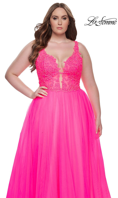 Neon Pink Evangeline Red Crepe Evening Gown