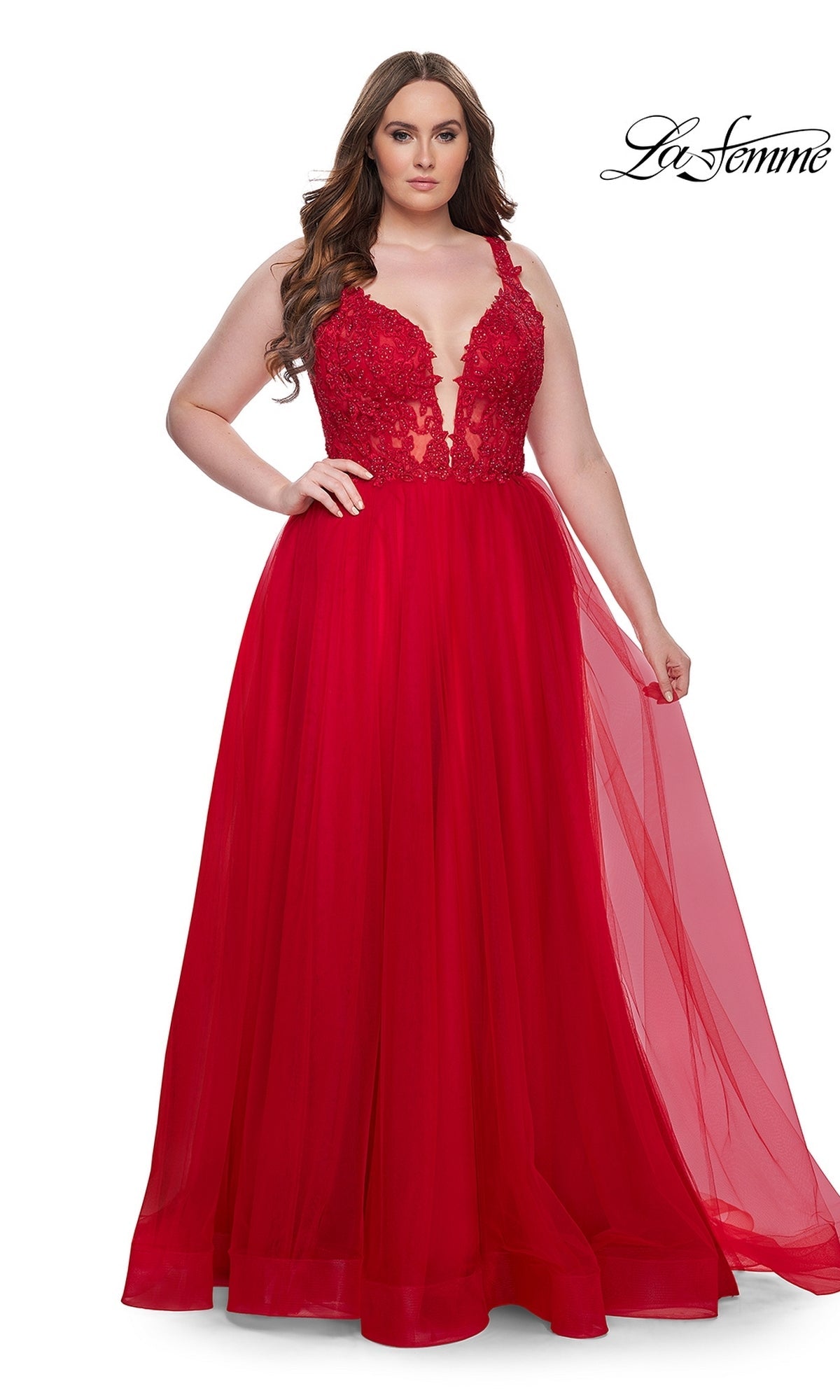 Royal Blue Evangeline Red Crepe Evening Gown