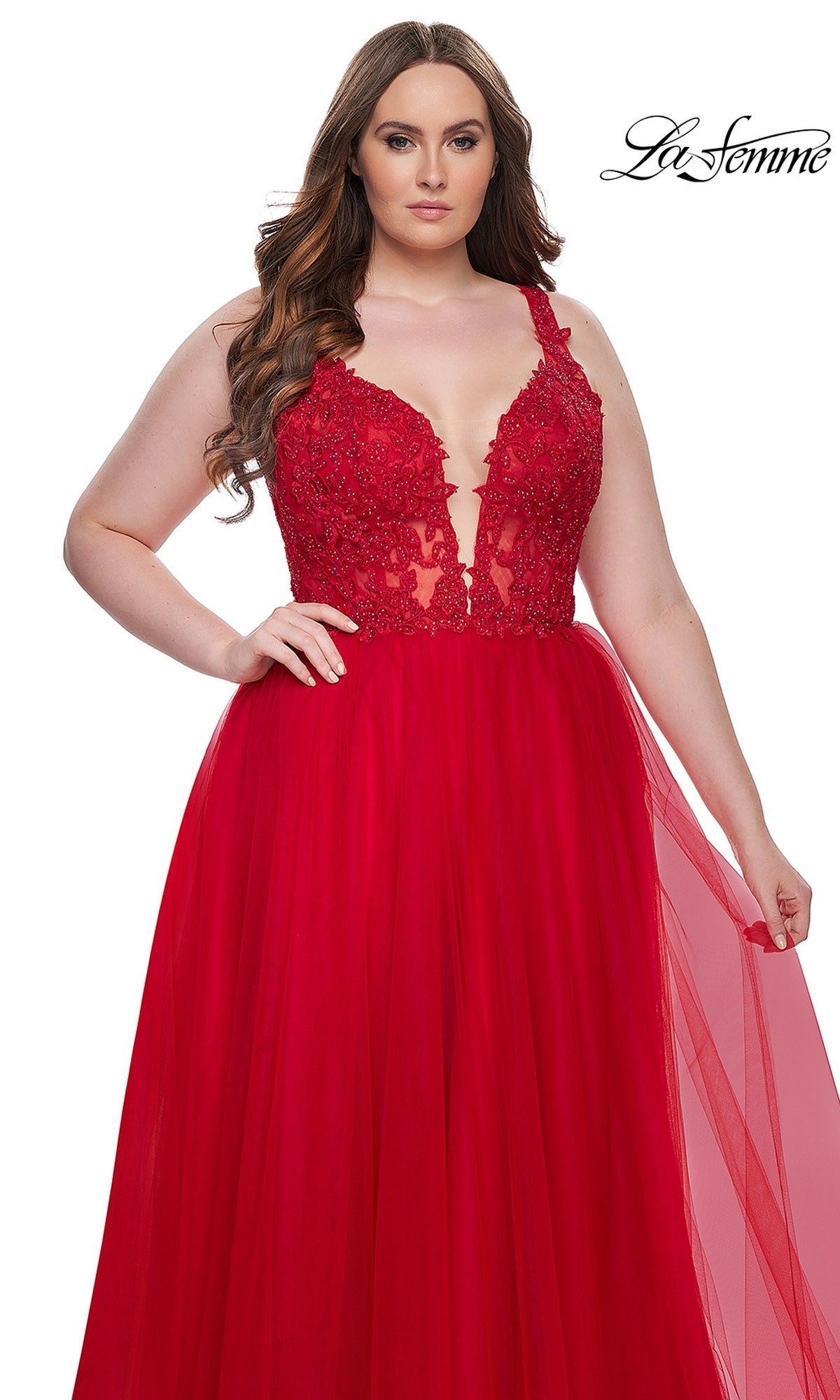 Neon Pink Evangeline Red Crepe Evening Gown
