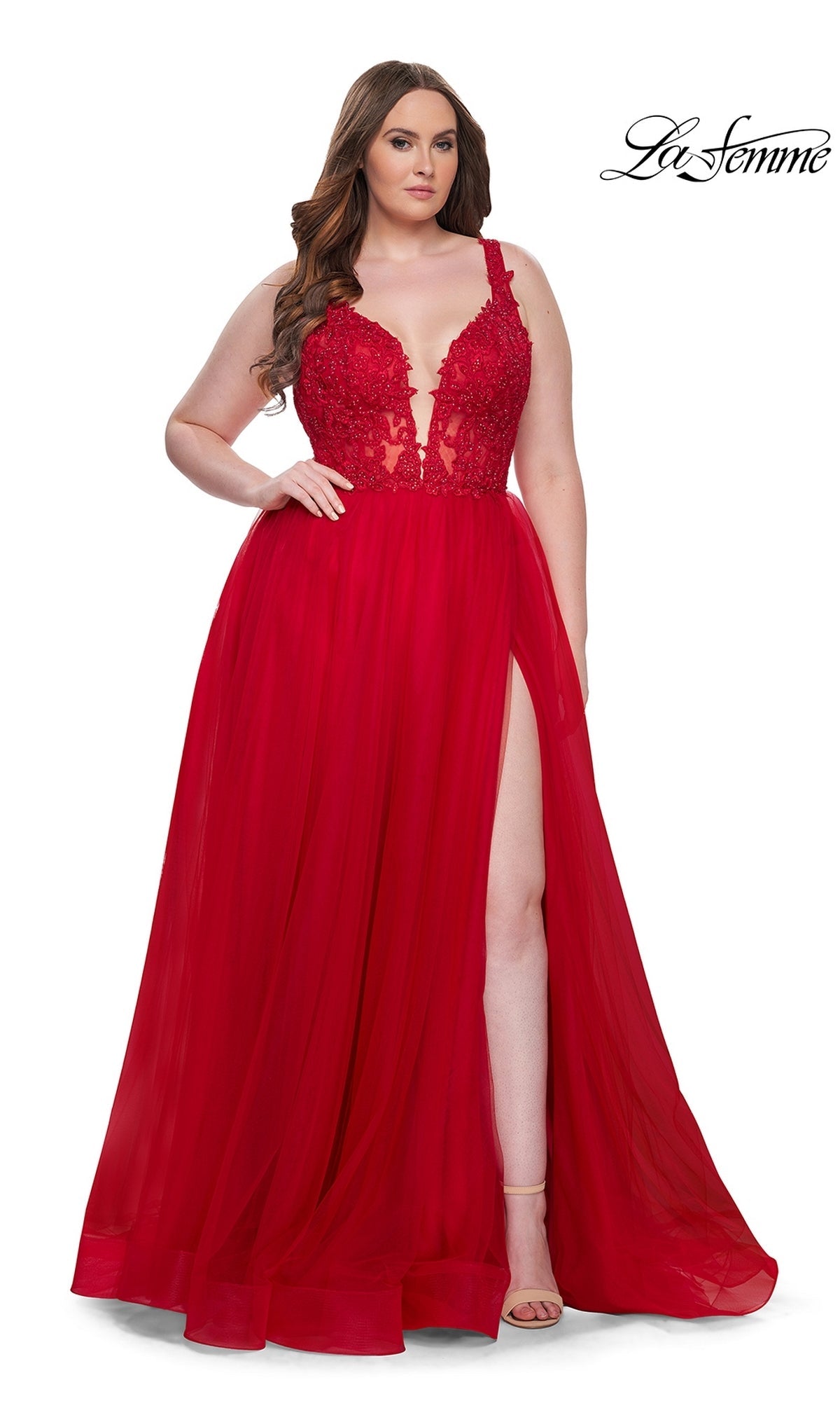 Neon Pink Evangeline Red Crepe Evening Gown