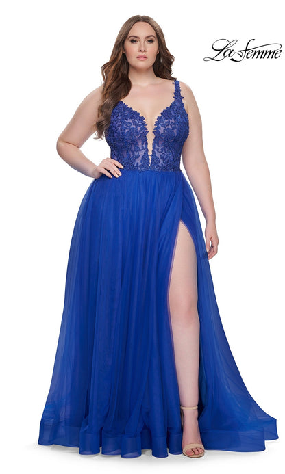 Royal Blue Evangeline Red Crepe Evening Gown