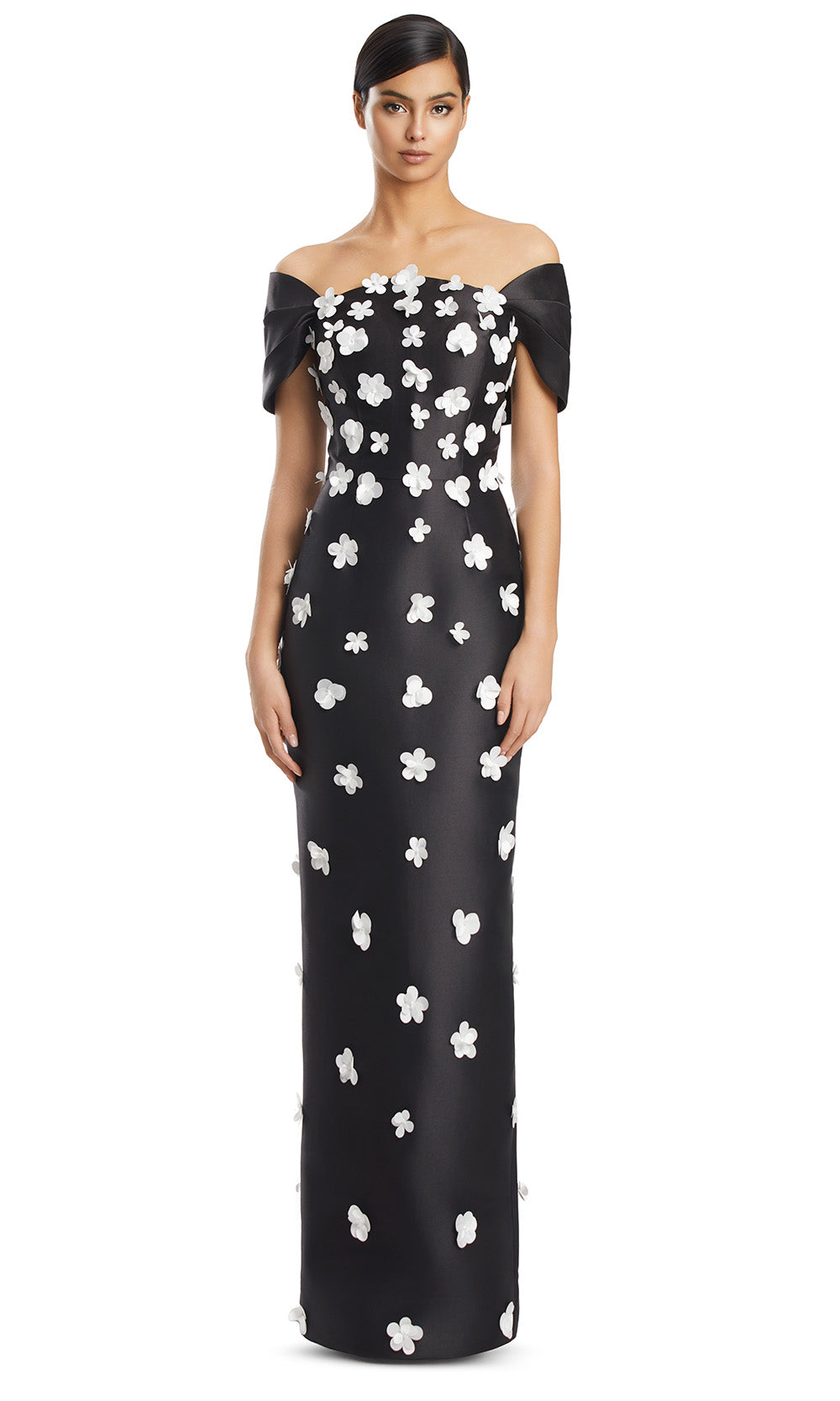 Black/White Alexandra Appliqué Strapless Gown