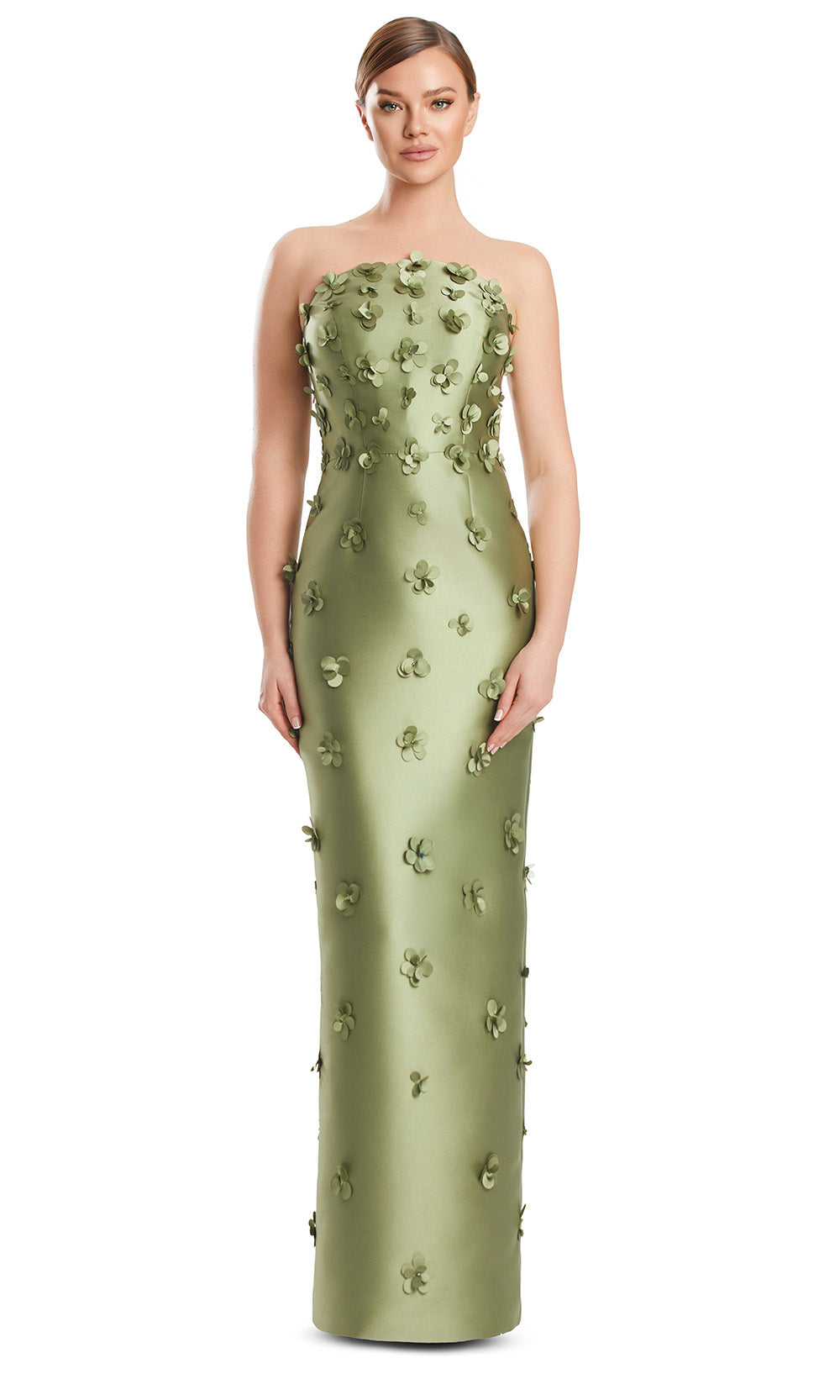 Silver Peony Alexandra Appliqué Strapless Gown