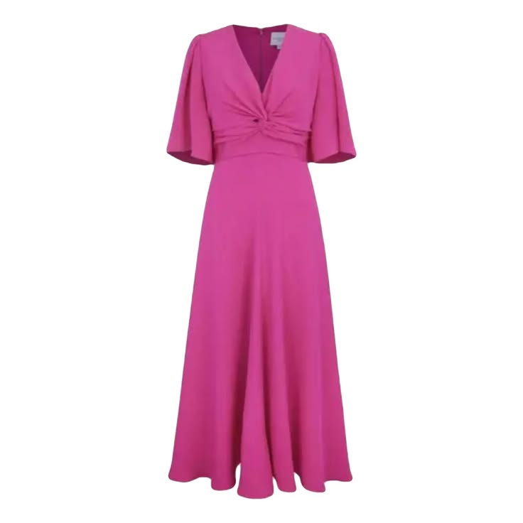 Suzannah Silk Crepe Knot V-Neck Midi Dress Size 16 UK