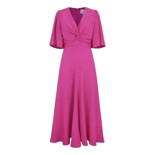 Suzannah Silk Crepe Knot V-Neck Midi Dress Size 16 UK