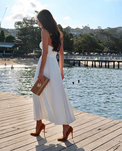 White Hailey Linen Shift Dress in Palm Green