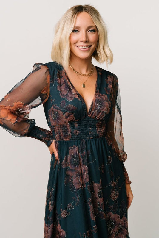 Layla Tulle Maxi Dress in Copper & Blue Metallic
