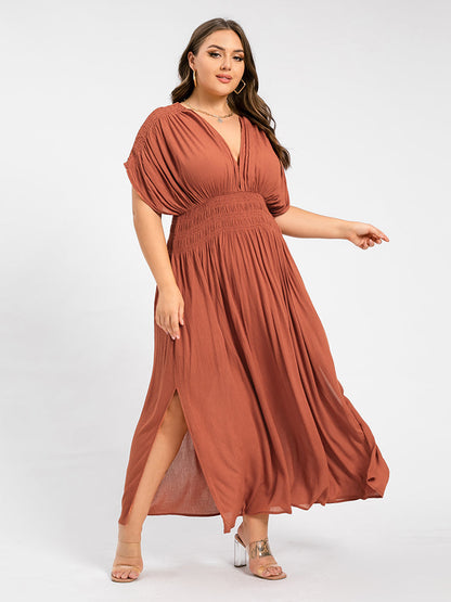 Orange_Red Victoria V-Neck Maxi Dress with Batwing Sleeves