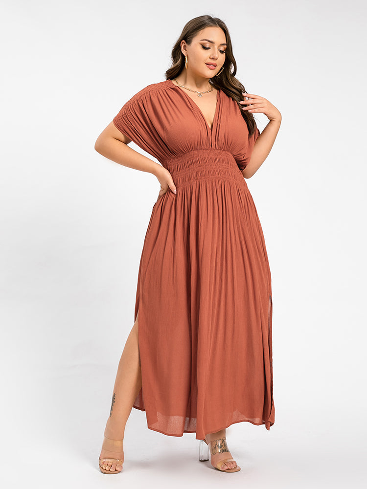 Orange_Red Victoria V-Neck Maxi Dress with Batwing Sleeves