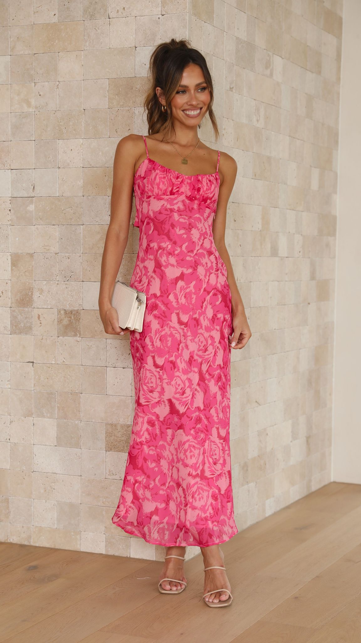 Pink Floral Margie Pink Midi Dress
