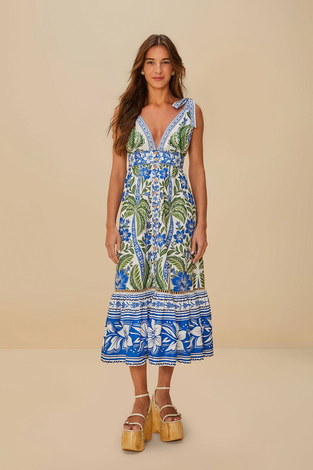 White Tropicance Midi Dress Margot Linen Maxi Dress in Off-White Flora