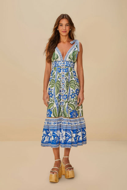 White Tropicance Midi Dress Margot Linen Maxi Dress in Off-White Flora