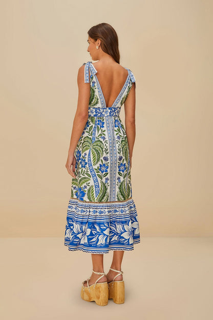 White Tropicance Midi Dress Margot Linen Maxi Dress in Off-White Flora