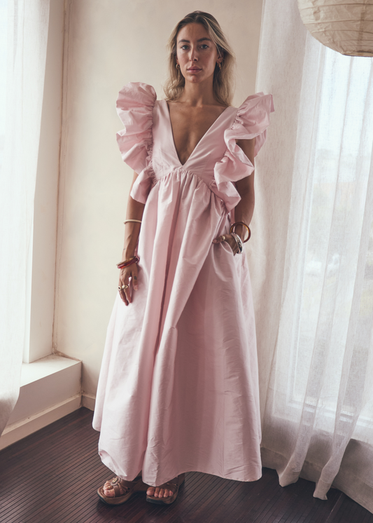 Bailey Silk Midi Dress in Baby Pink