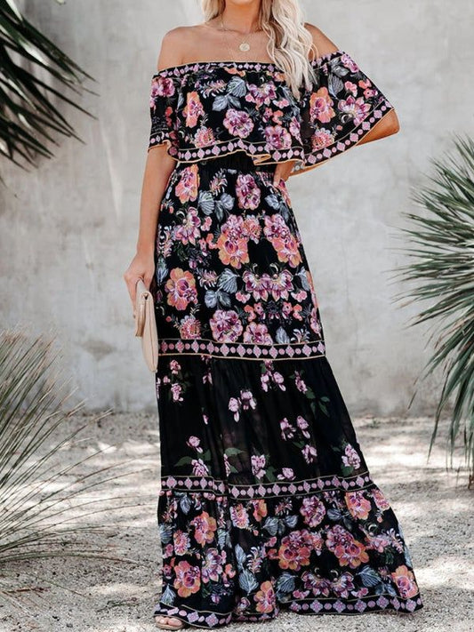 Dahlia Embroidered Floral Off-the-Shoulder Maxi Dress - Champlain color / M (8/10)