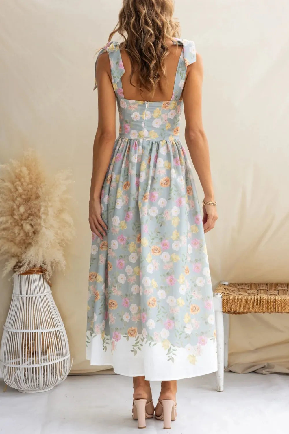 Light Blue Eloise Printed Cami Midi Dress