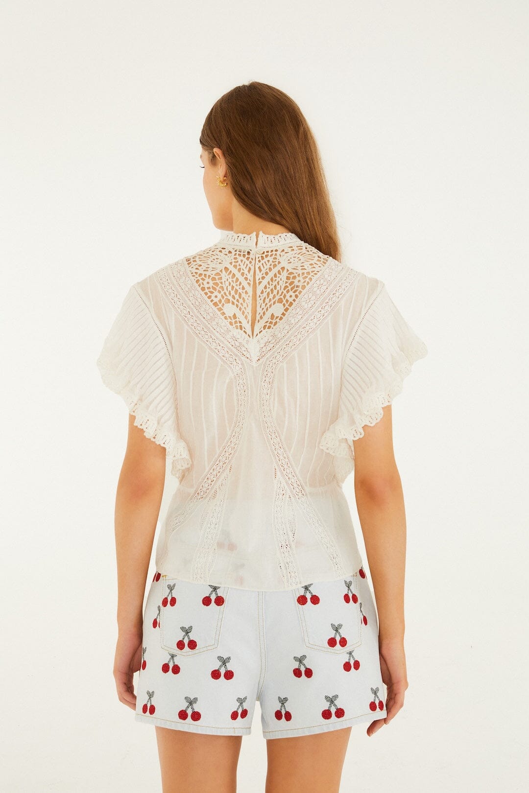 White Blouse With Appliqués Margot Linen Maxi Dress in Off-White Flora