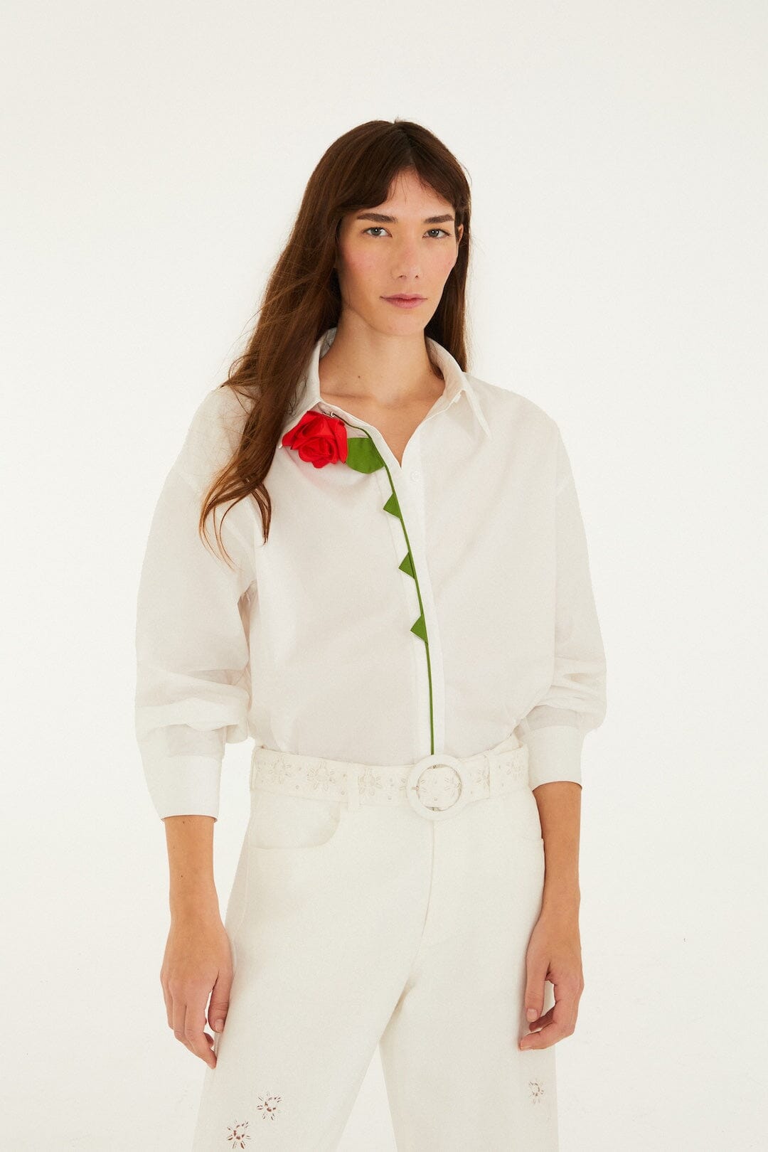 White Rosy Shirt Margot Linen Maxi Dress in Off-White Flora
