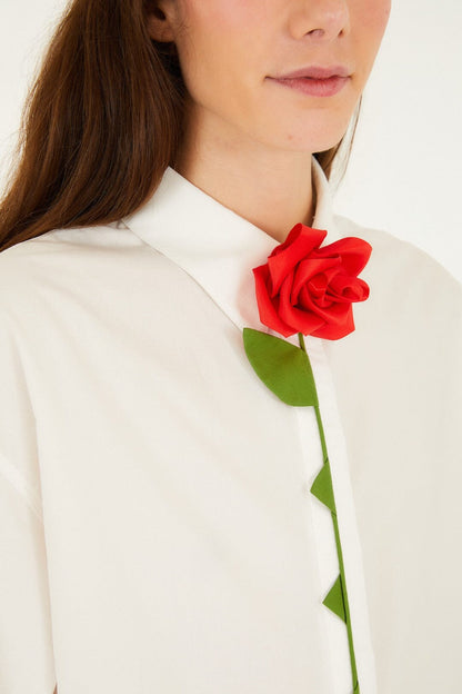 White Rosy Shirt Margot Linen Maxi Dress in Off-White Flora
