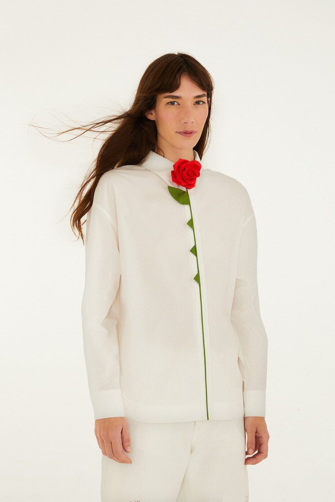 White Rosy Shirt Margot Linen Maxi Dress in Off-White Flora