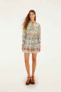 White Stitched Garden Mini Dress