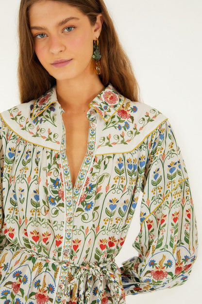 White Stitched Garden Mini Dress Margot Linen Maxi Dress in Off-White Flora