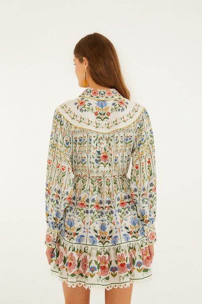 White Stitched Garden Mini Dress Margot Linen Maxi Dress in Off-White Flora