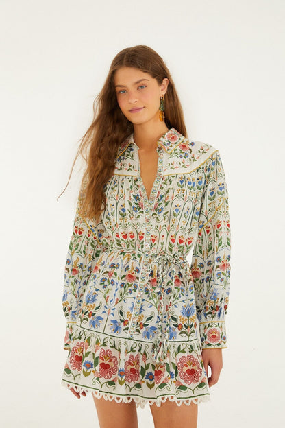 White Stitched Garden Mini Dress Margot Linen Maxi Dress in Off-White Flora
