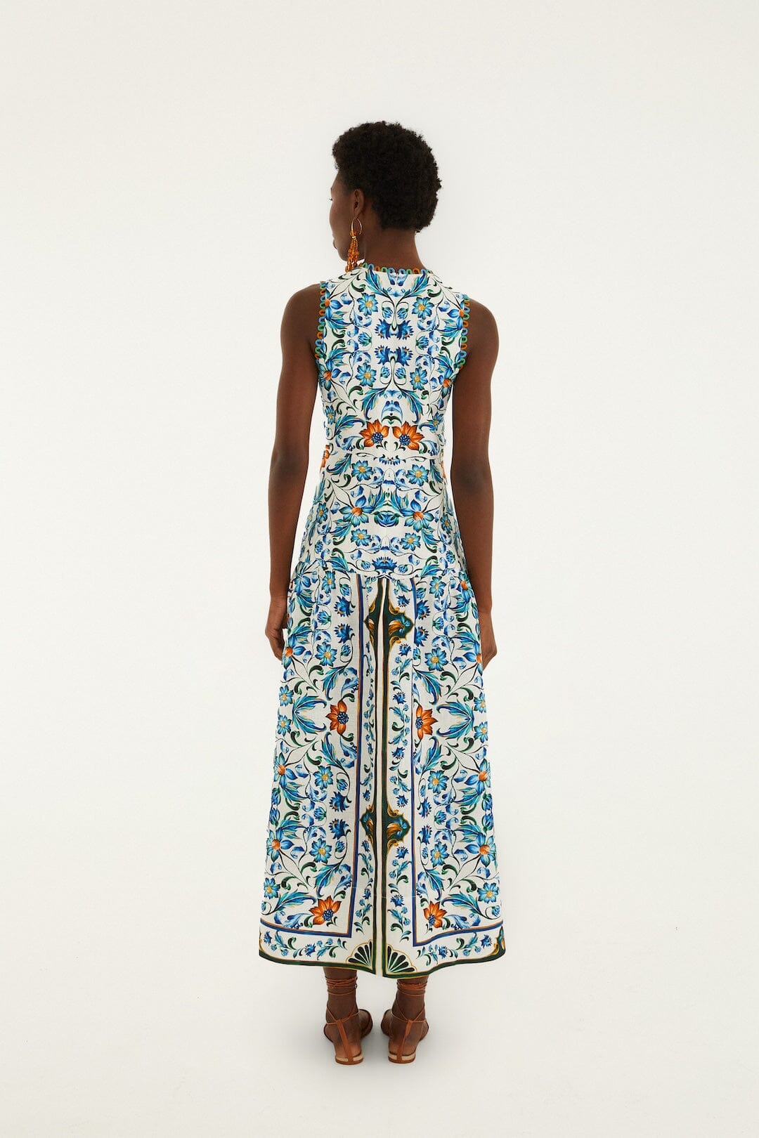 White Flora Tile Scallop Maxi Dress Margot Linen Maxi Dress in Off-White Flora